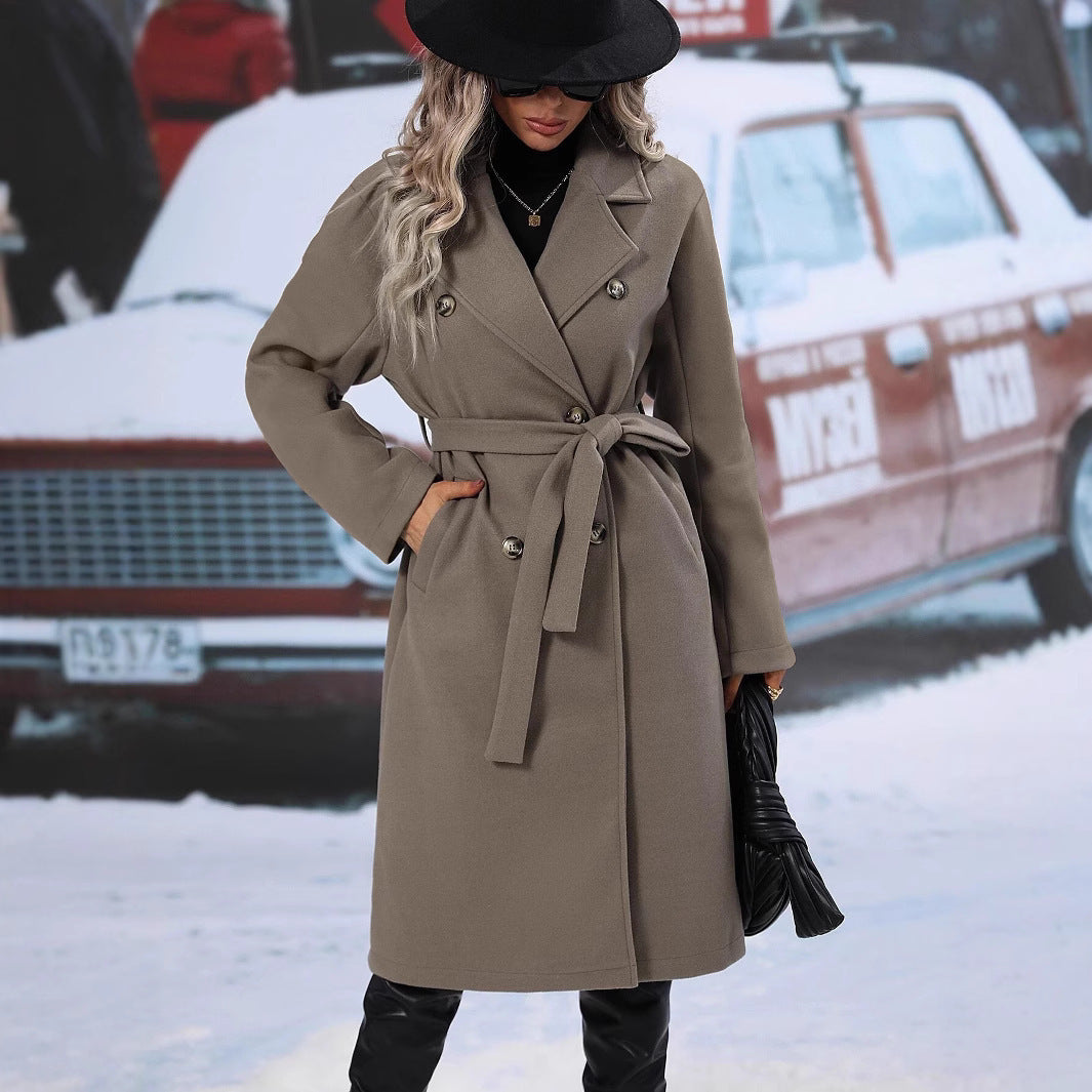 Ladies Elegant wool coat with double-breasted buttoning and practical tie belt Amarae