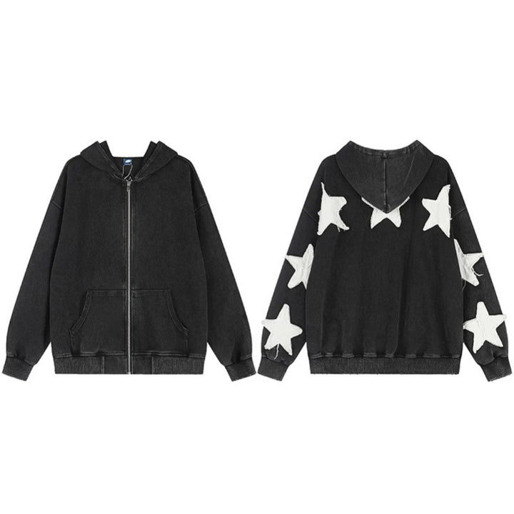 Women Oversize Hoodie Sweatshirt with Star Appliqués and Vintage Wash Amarae