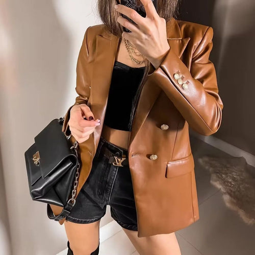 Elegant blazer jacket in faux leather for women Amarae