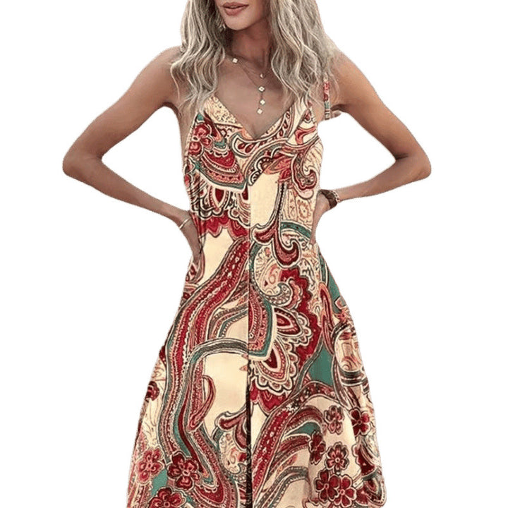 Bohemian maxi dress for women with V-neck and fluid design Lune London