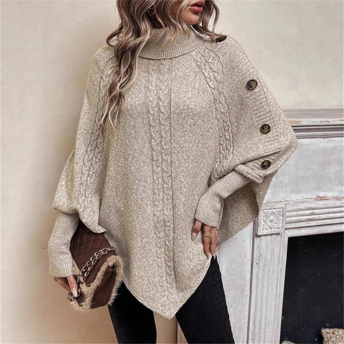 Knit sweater for women with high neck and button detail Amarae