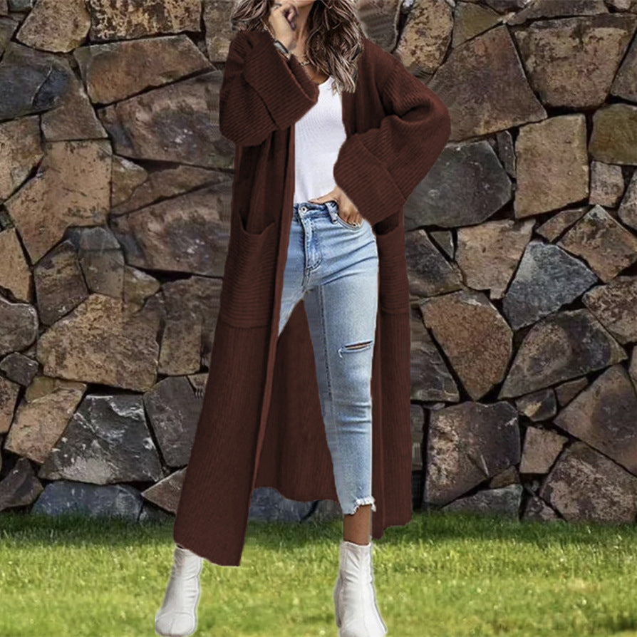 Ladies Large Knit Coat with Deep Pockets and Casual Cut Lune London