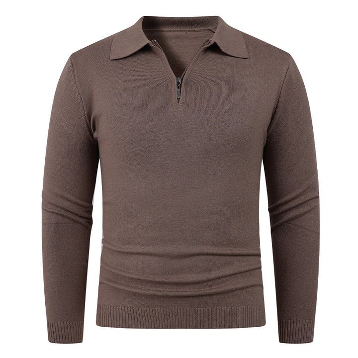 Knit sweater for men with semi-open collar and fine ribbed texture Lune London