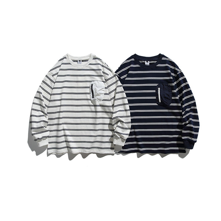 Unisex Oversize Long Sleeve with maritime stripe pattern and functional zippered chest pocket Amarae