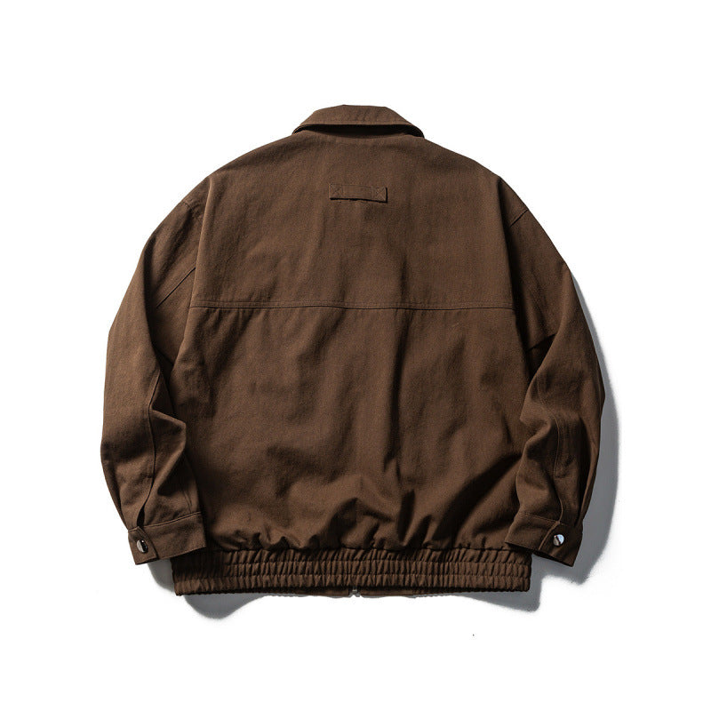 Men's Oversized Work Jacket with Full Zip, Chest Zip and Elastic Hem Band Amarae