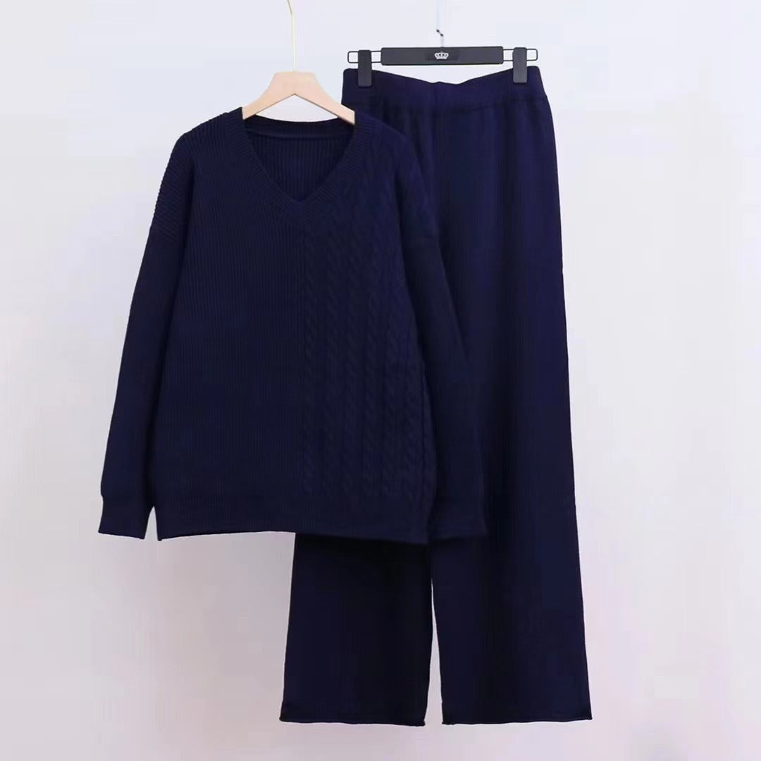 Ensemble de pull en tricot élégant pour femmes avec col en V et coupe loose Chic & Stil