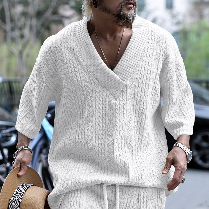 Thick knit sweater for men with deep V-neck Lune London