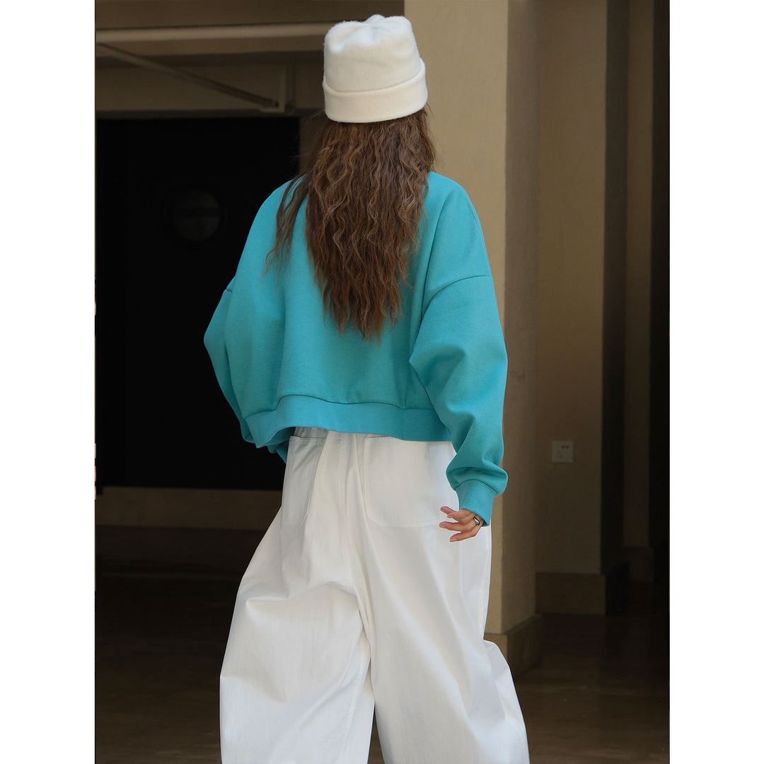 Ladies Short Oversized Sweatshirt with Raglan Sleeves and Ribbed Cuffs Amarae