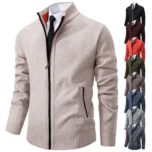 Men's Sporty Cardigan with Stand-Up Collar and Zipper Amarae