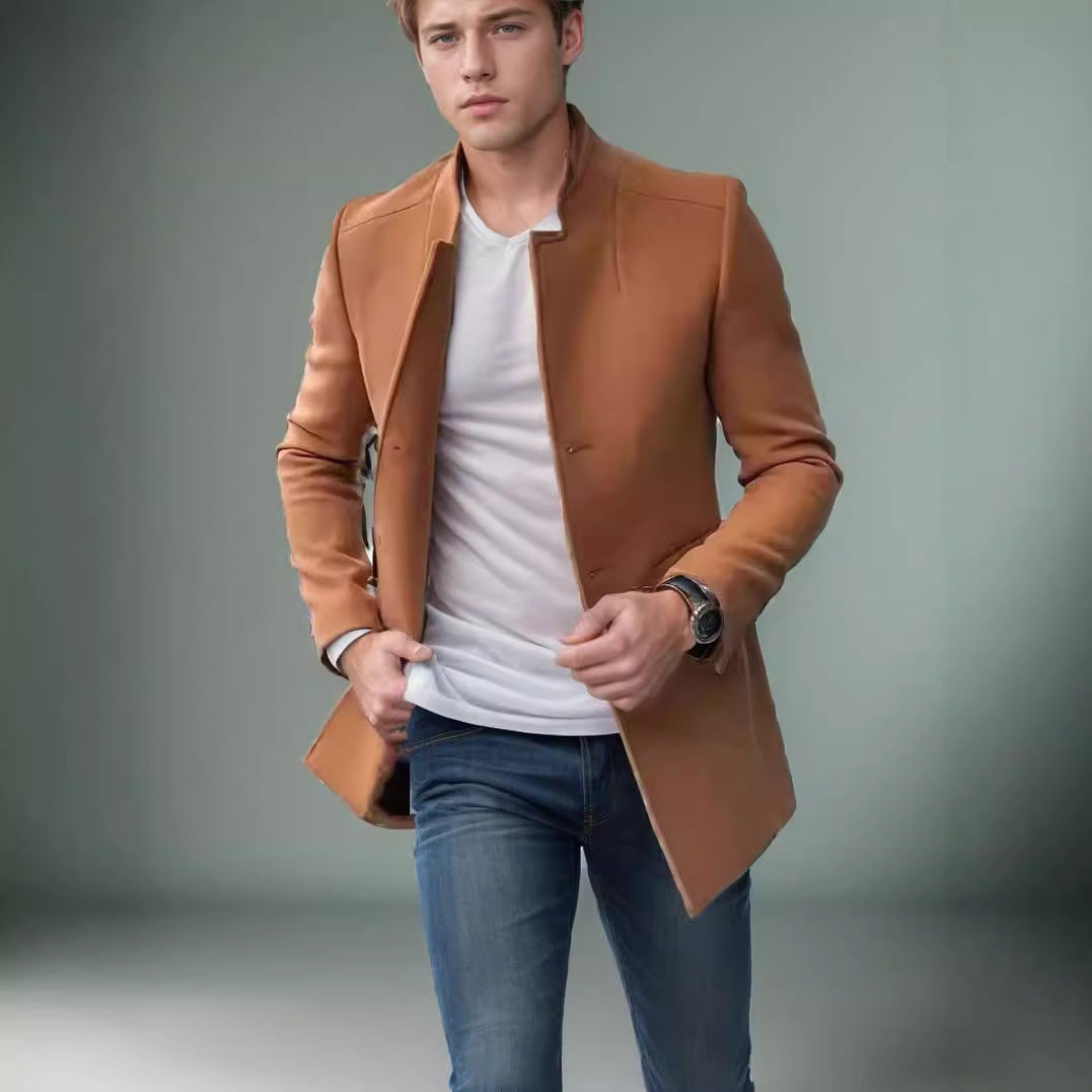 Men's Modern Blazer with Straight Cut and Elegant Stand-Up Collar Lune London