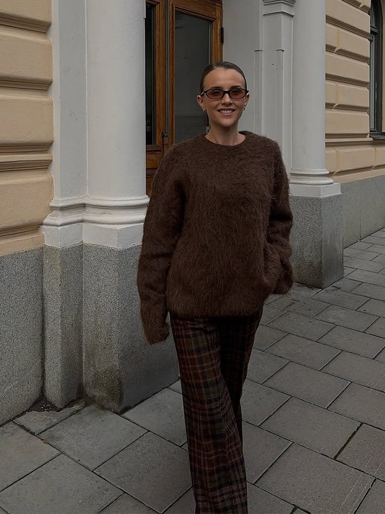 Women's Cozy Mohair-Optic Sweater with Round Neck and Casual Silhouette