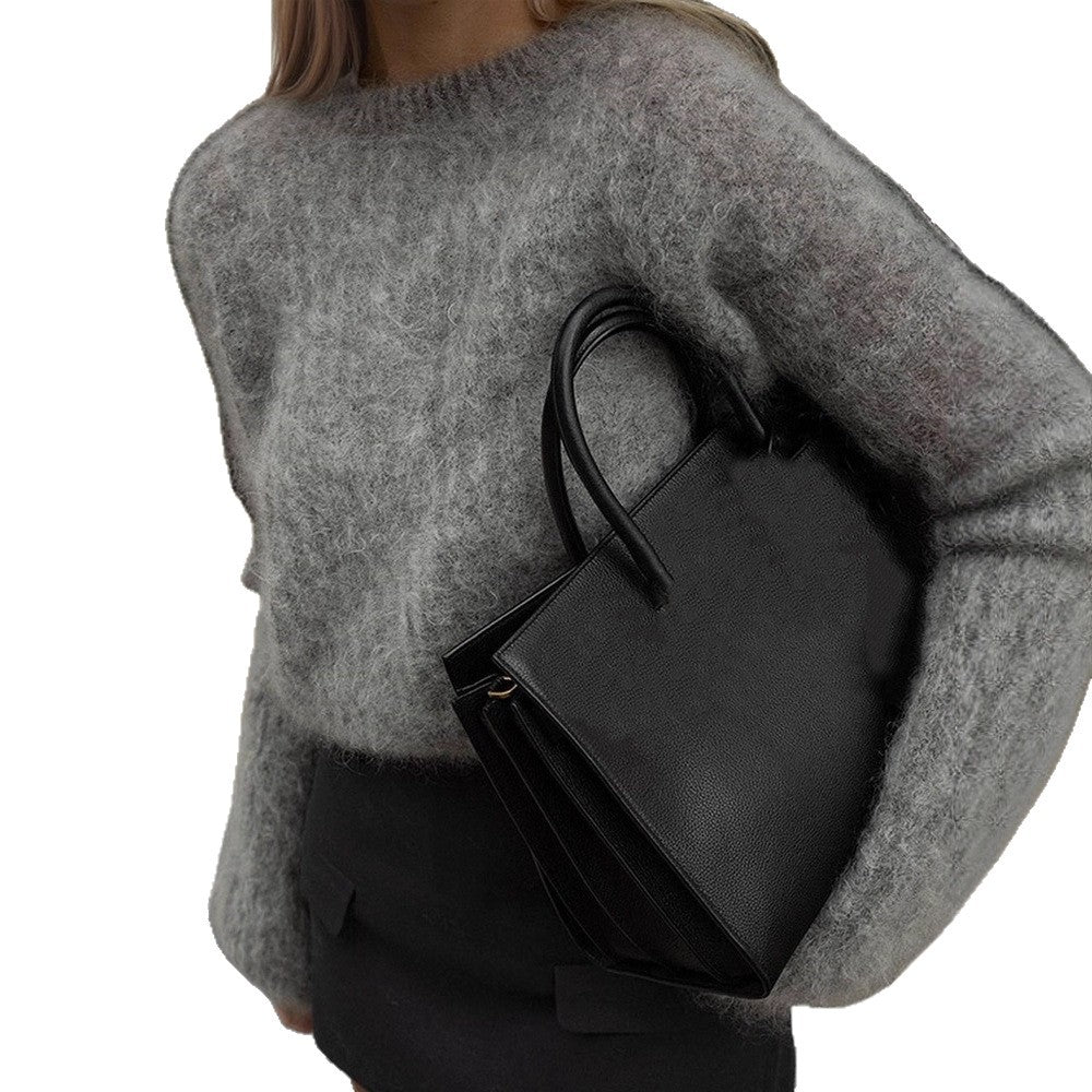 Women's Oversized Mohair Sweater with voluminous Balloon Sleeves and Fine Knit Collar Amarae