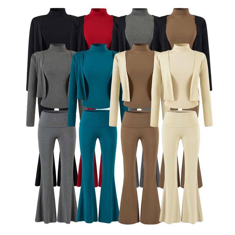 Women's Loungewear Set with Bolero, Turtleneck Cropped Top and Flared Trousers Amarae
