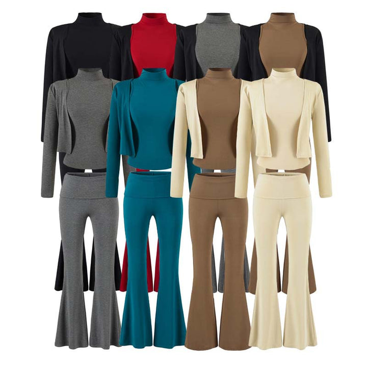 Women's Loungewear Set with Bolero, Turtleneck Cropped Top and Flared Trousers Amarae