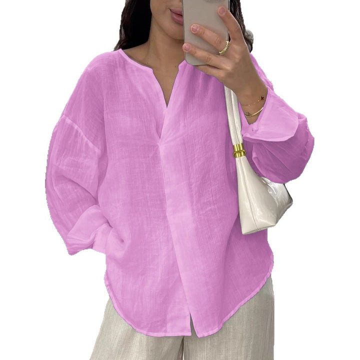 Casual V-neck linen top for women with relaxed fit Lune London