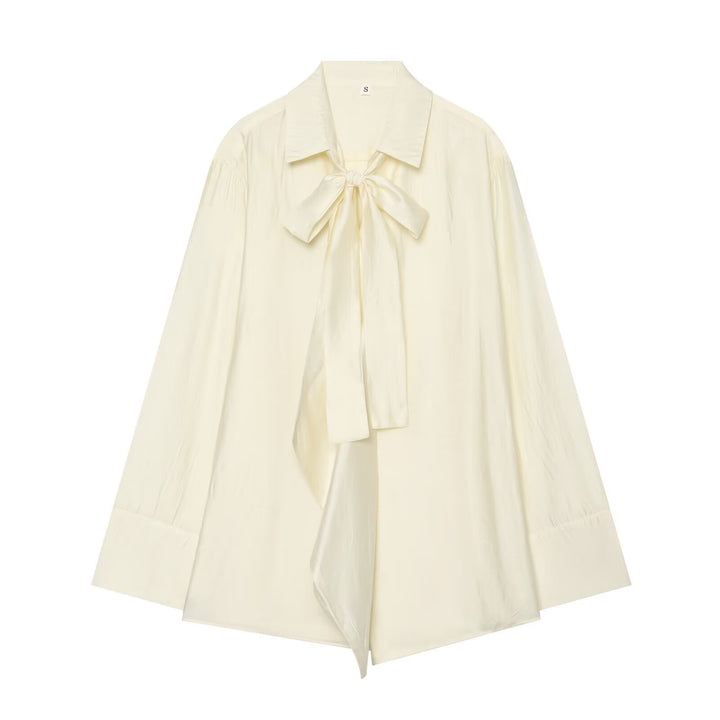 Women's Oversize Silk-Look Blouse with Slip Collar and Asymmetrical Hem