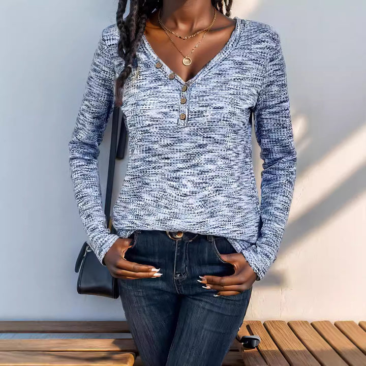 Long sleeve shirt for women with textured neckline and button details Lune London