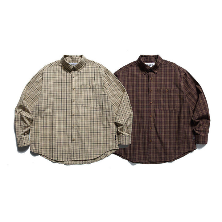 Men's Oversized Checkered Button-Down Shirt with Chest Pocket and Rounded Hem Amarae