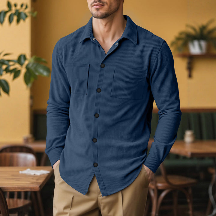 Men's long sleeve shirt with textured corduroy pattern and practical chest pockets Lune London