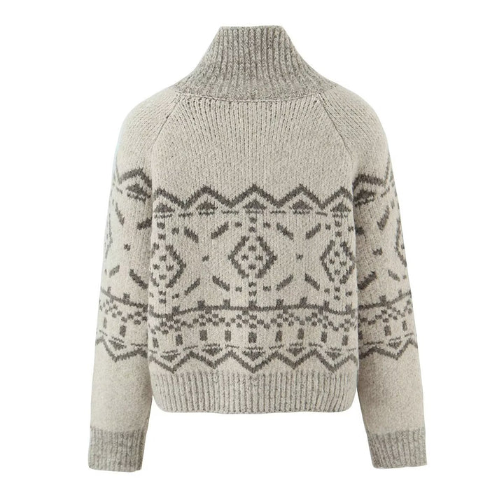 Ladies patterned knitted with high collar and button details Lune London