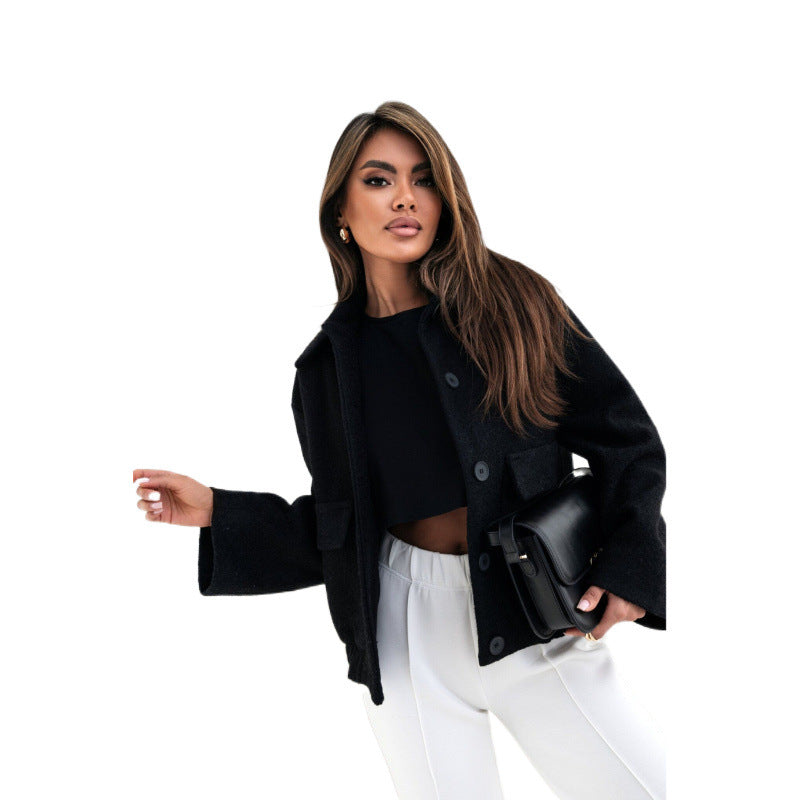 Veste en laine décontractée pour femme avec coupe ample et patte de boutonnage facile d'entretien Chic & Stil