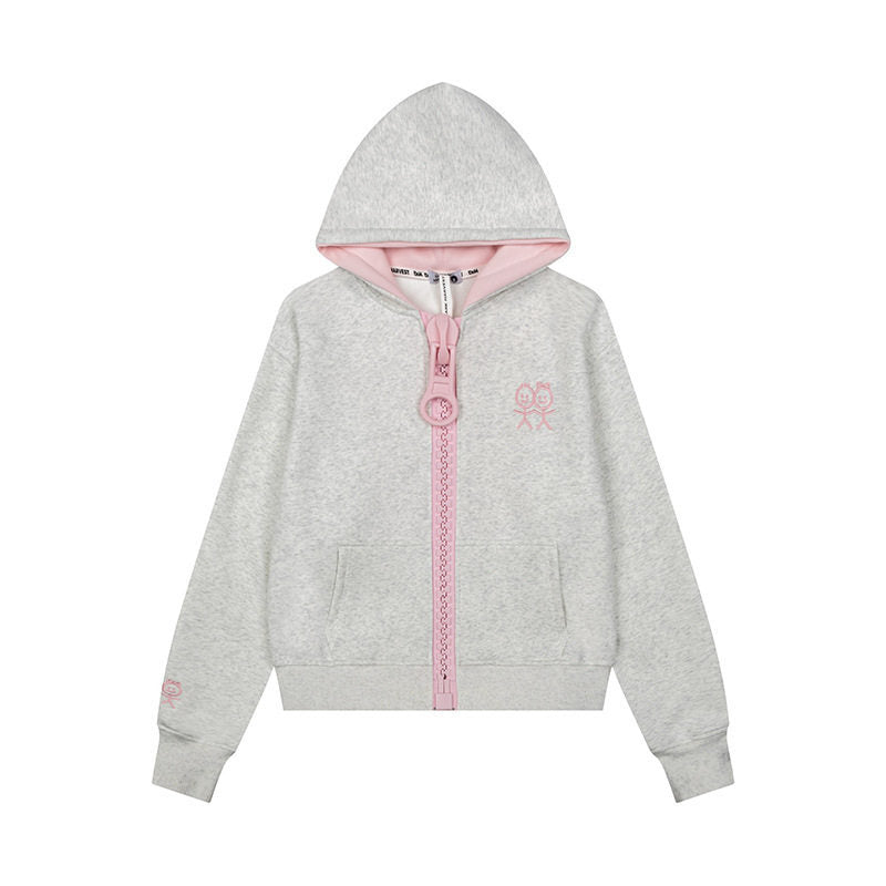 Women's Hoodie Sweat Jacket with Oversized Zipper and Minimalist Embroidery Amarae