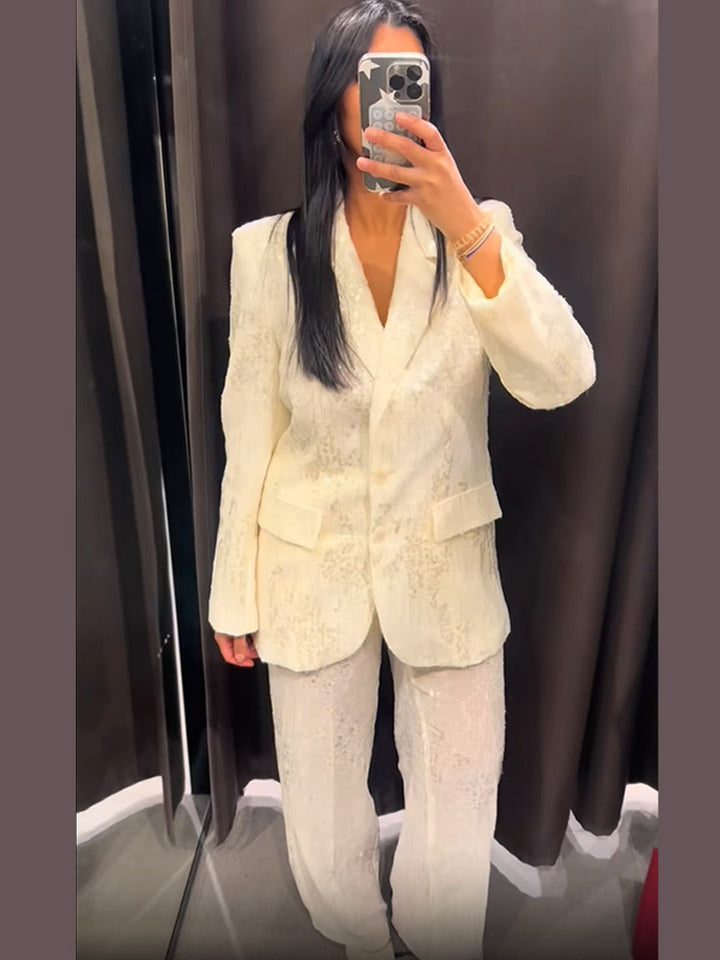 Women's wide sequin pants with high waistband and flowing leg Amarae