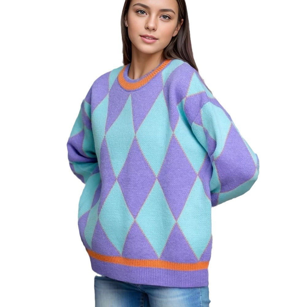 Women Oversized sweater with a modern diamond pattern and elastic edges Lune London