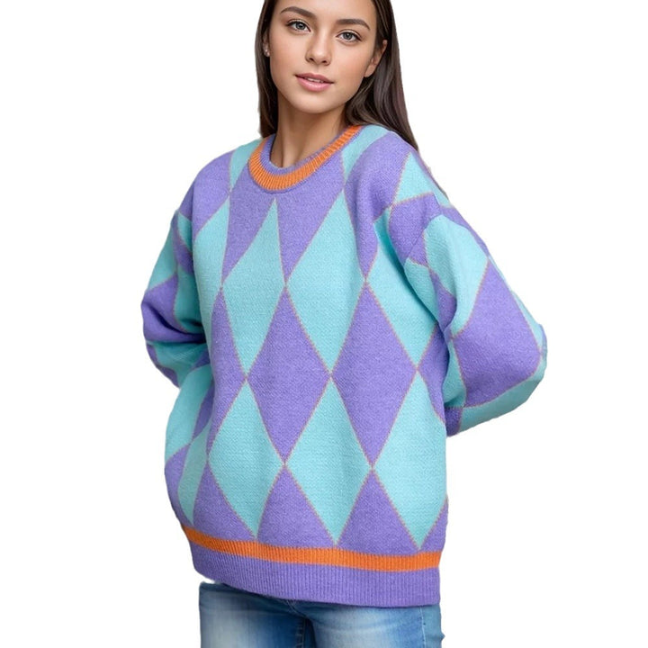 Pull femme large en motif losange avec coupe minimaliste Chic & Stil