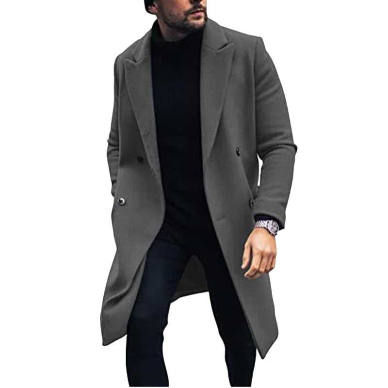 Modern long coat for men with double-breasted buttons and elegant lapels Amarae