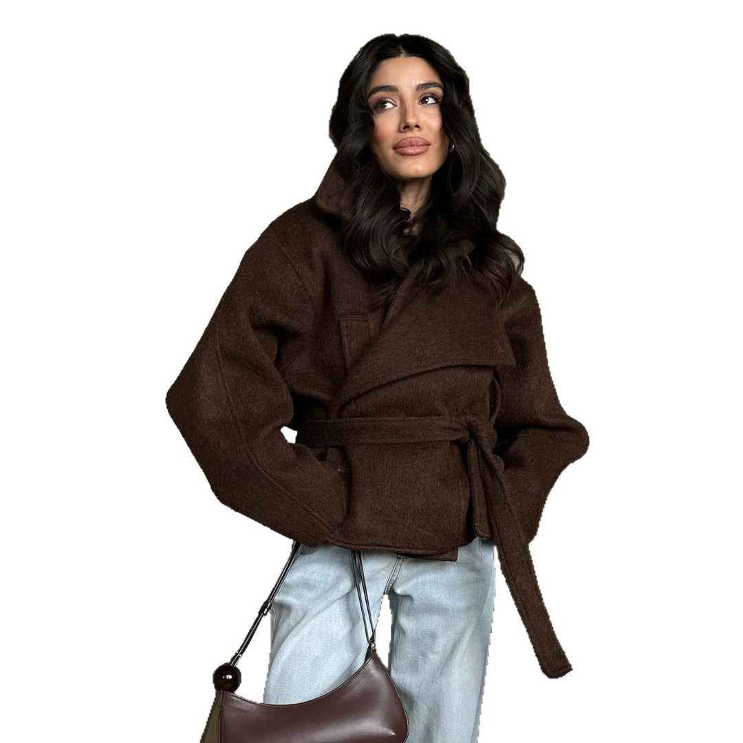 Oversized wool coat for women with tie belt and casual cut Lune London
