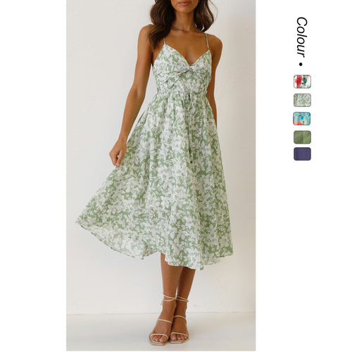 Women's midi dress with elegant wrap design and floral pattern mix Amarae