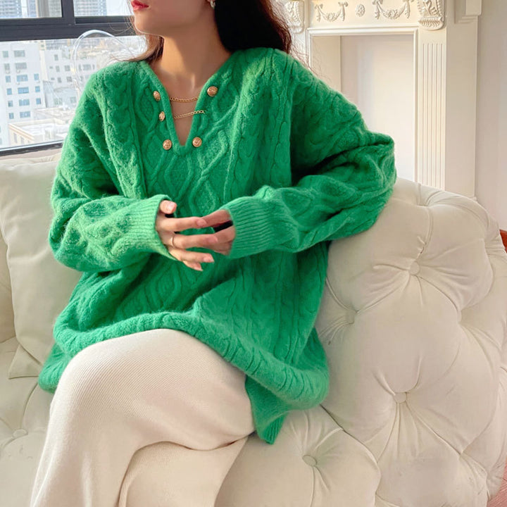 Pull épais en tricot pour femmes avec fermeture à boutons décoratifs et décolleté en V Chic & Stil