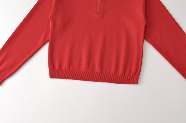 Women's Relaxed Half-Zip Fine Knit Sweater with Stand Collar and Dropped Shoulder Amarae