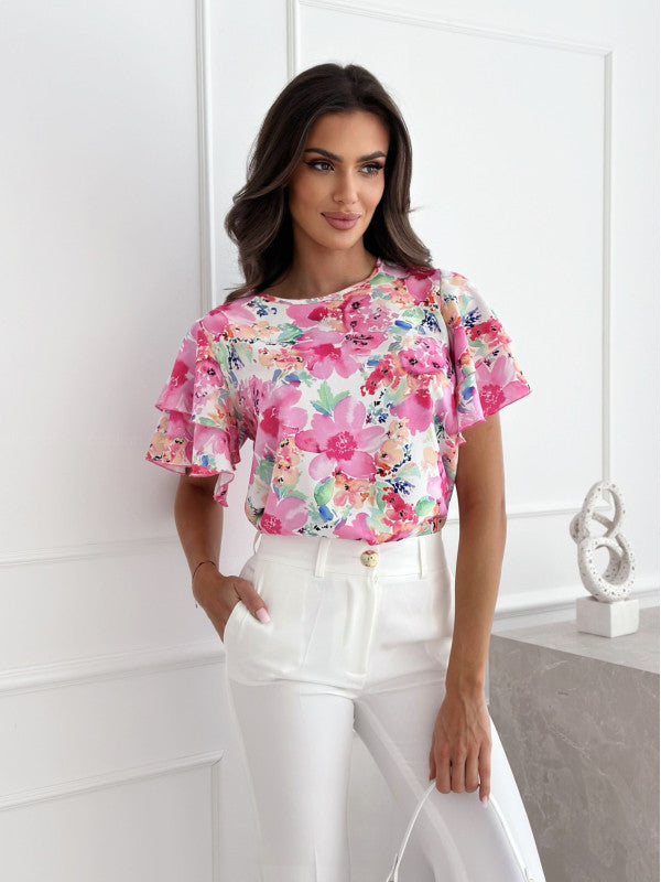 Ladies Fluid Floral Pattern Blouse Lune London