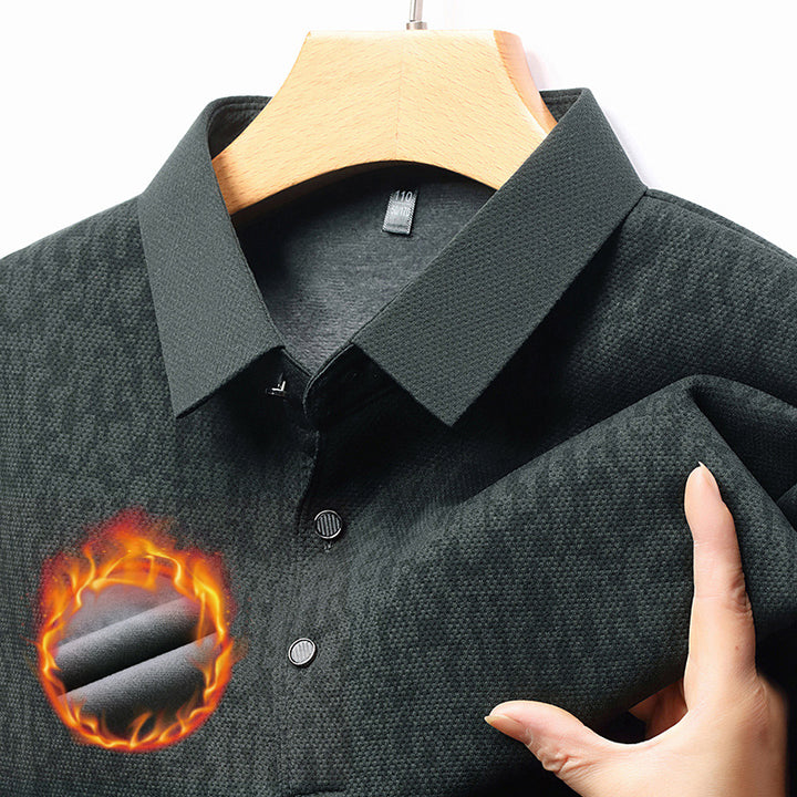 Men's long sleeve polo shirt with textured design and moisture-wicking fabric Lune London