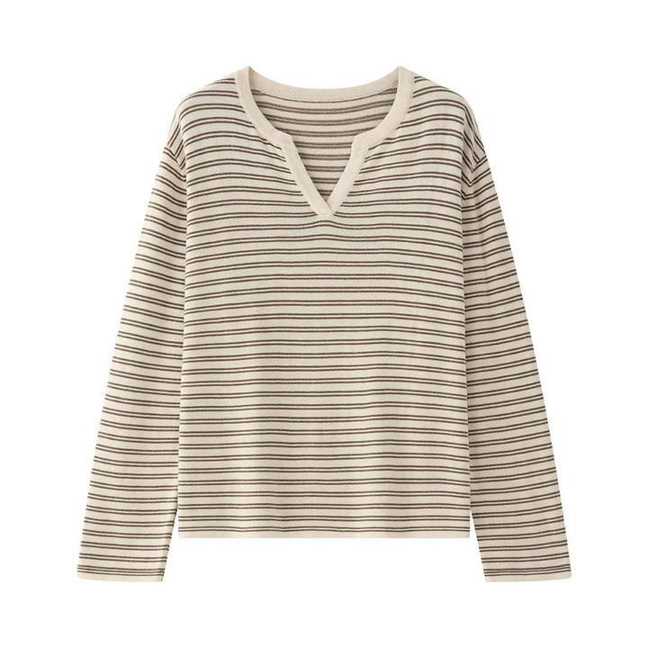 Women Striped Oversize Long Sleeve Shirt with V-Neck and Casual Silhouette Amarae