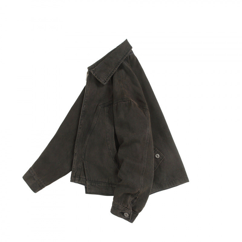 Unisex Boxy Worker Blouson made of washed canvas with a full zipper, shirt collar, and asymmetrical patch pockets Amarae