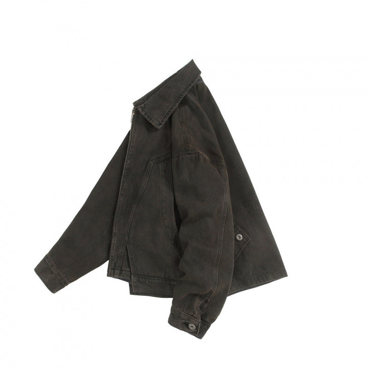 Unisex Boxy Worker Blouson made of washed canvas with a full zipper, shirt collar, and asymmetrical patch pockets Amarae