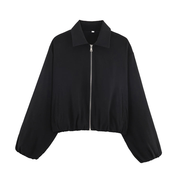 Fashion transitional jacket for women with a high collar and voluminous sleeves Lune London