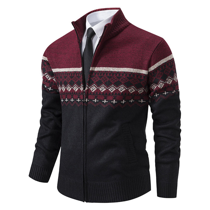 Men's knit jacket with high collar and Norwegian pattern Lune London