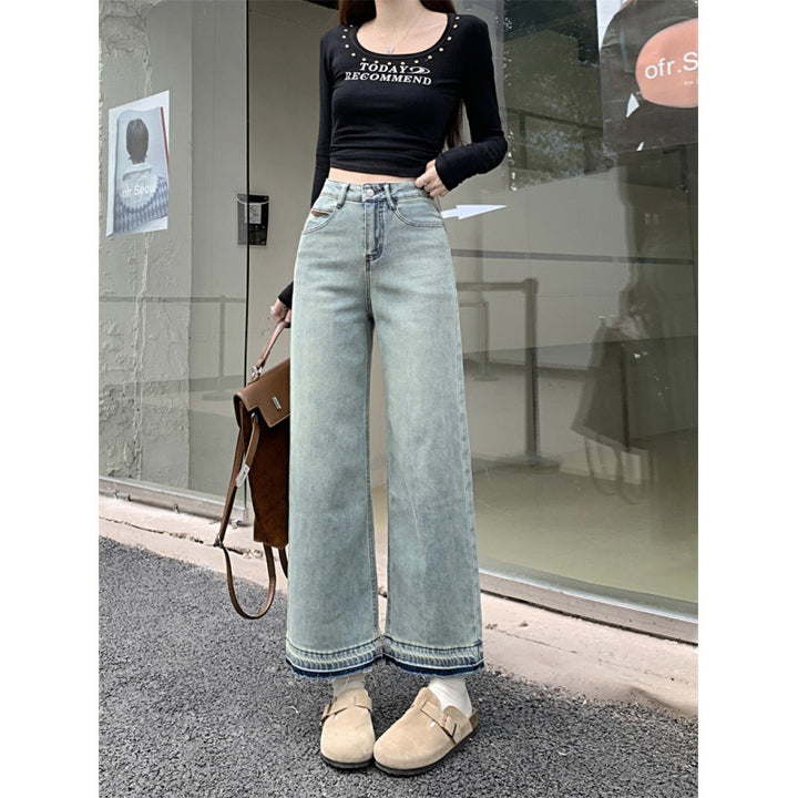 Pantalons en denim large coupe pour femmes avec taille haute Chic & Stil