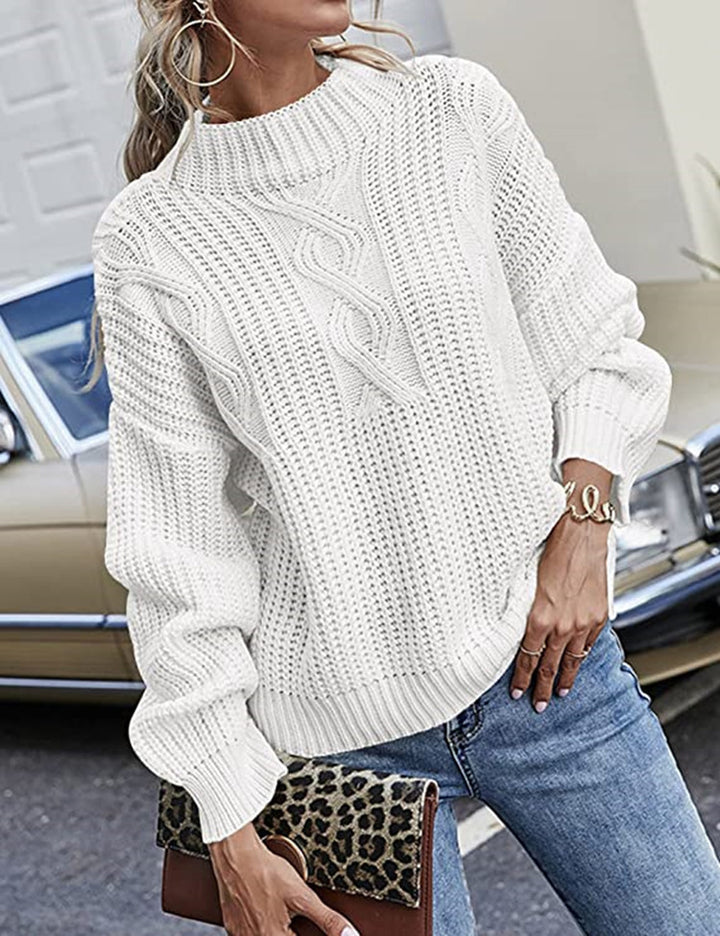 Chunky knit sweater for women with cable design and high collar Lune London