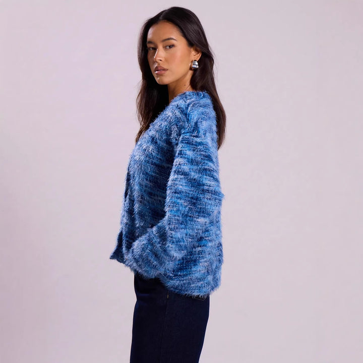 Women's Fluffy Chunky Knit Cardigan with V-Neck Amarae