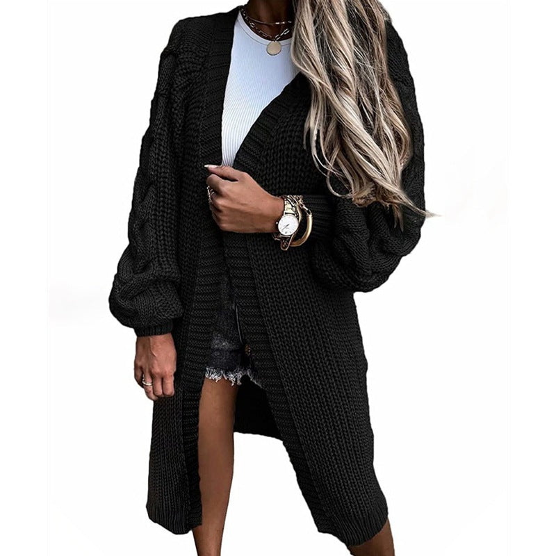 Ladies chunky knit cardigan with voluminous sleeves and open front Lune London