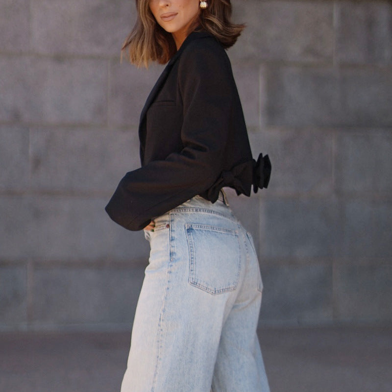 Cropped blazer jacket for women with ruched details and elegant cut Lune London