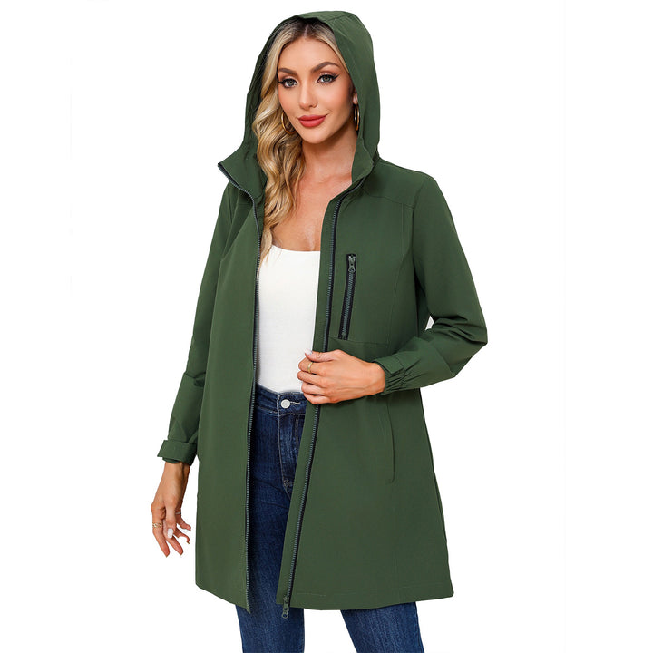 Women's modern rain jacket with hood and practical pockets Lune London