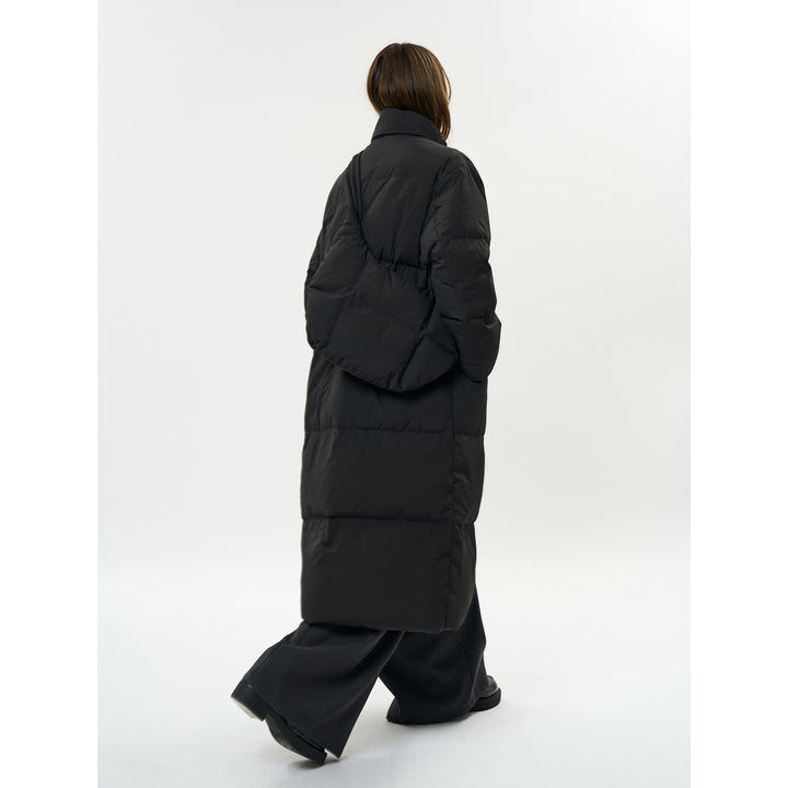 Women's Longer Quilted Down Look Coat with High Stand-Up Collar and Button Toggle Closure Amarae