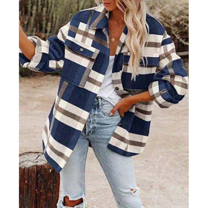 Checked blouse for women with oversized fit and pockets Lune London