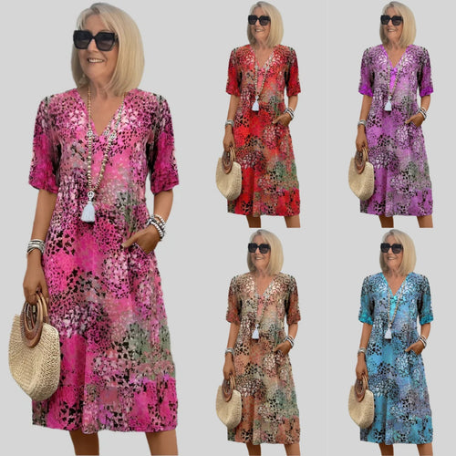 Women Midi Floral Dress with V Neck Amarae